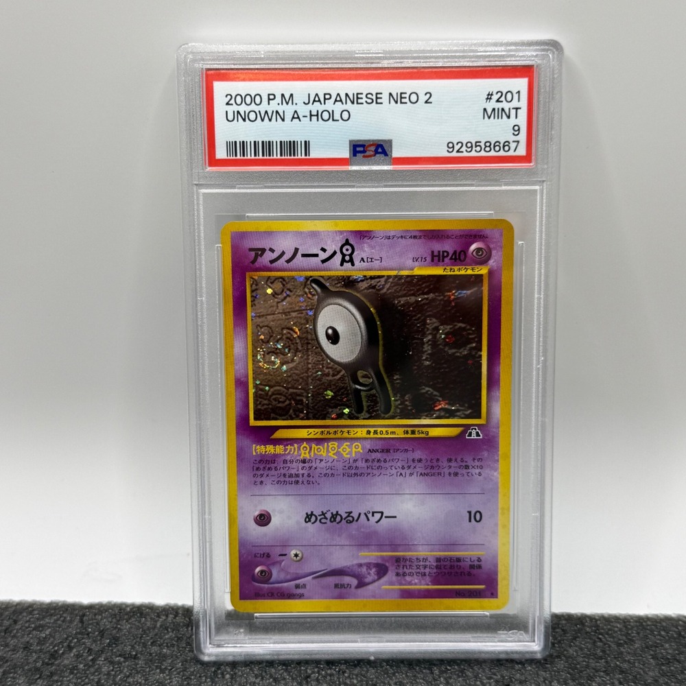 2000 Pokemon Japanese Neo 2 Unown A Holo #201 PSA 9 Mint Graded Card